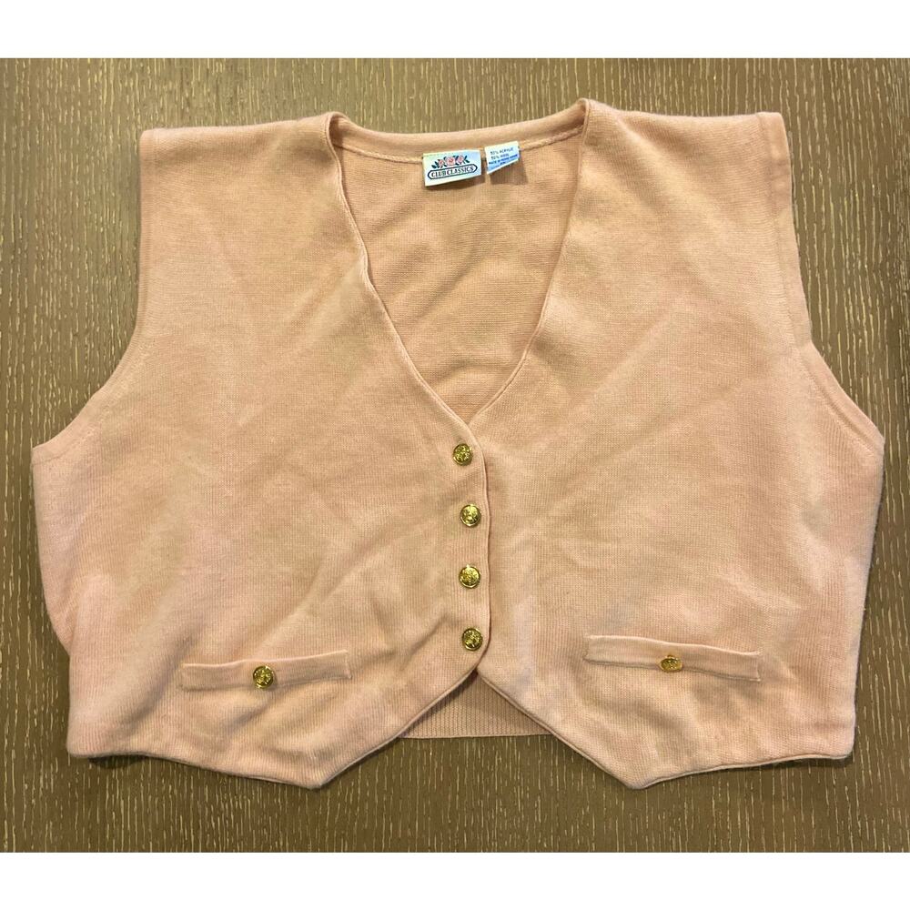 Club Classics Womens XL Vintage Pink Wool Knit‎ Vest EUC